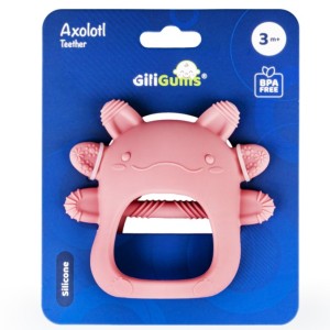 Gryzak silikonowy z uchwytem AKSOLOTL RÓŻOWY, Giligums