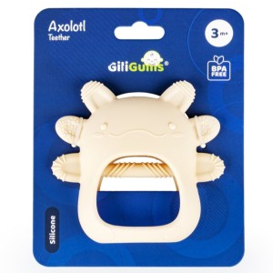 Gryzak silikonowy z uchwytem AKSOLOTL BEŻOWY, Giligums