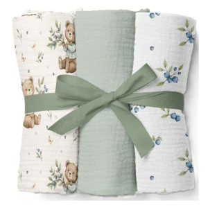 Pieluszki muślinowe 70x70 cm 3-pack ZIELONE, Bocioland