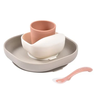 Komplet naczyń dziecięcych z silikonu z przyssawką Terracotta, Beaba