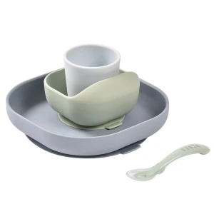 Komplet naczyń dziecięcych z silikonu z przyssawką Pebble, Beaba