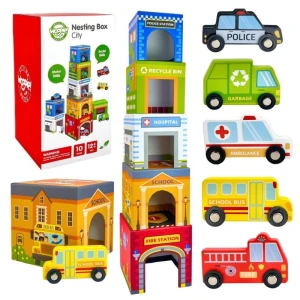 Wieża kartonowa do układania - piramida Kostki Pojazdy + Figurki, Woopie