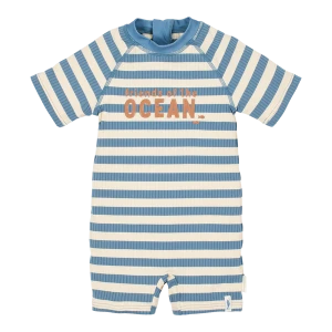 Little Dutch Swimsuit z krótkim rękawem Ocean Blue Stripes 86/92