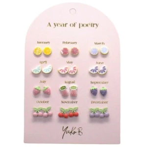 Kolczyki ceramiczne ROK POEZJI - owoce 12 par, Yuko B.