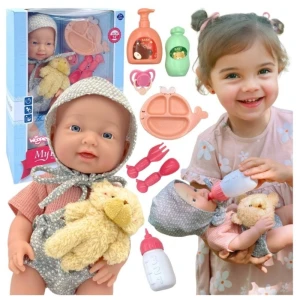 Lalka Bobas 36 cm w ubranku z misiem i akcesoriami, Woopie